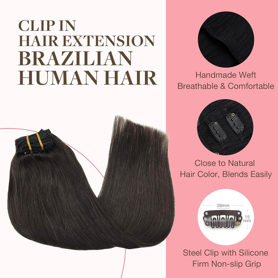 GOO GOO Clip in Extensions Echthaar, Echthaar Extensions Clip, 20cm 50g 7pcs, Haarverlängerung Echth