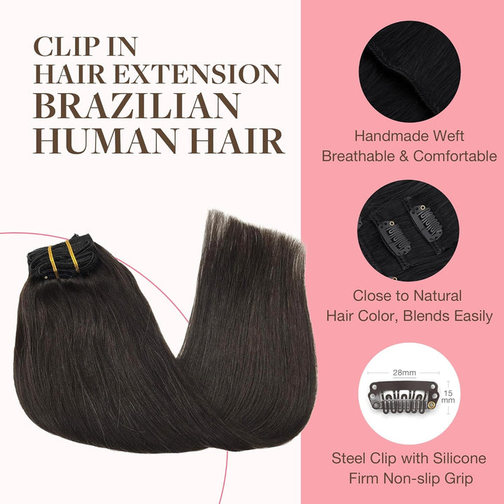 GOO GOO Clip in Extensions Echthaar, Echthaar Extensions Clip, 20cm 50g 7pcs, Haarverlängerung Echth