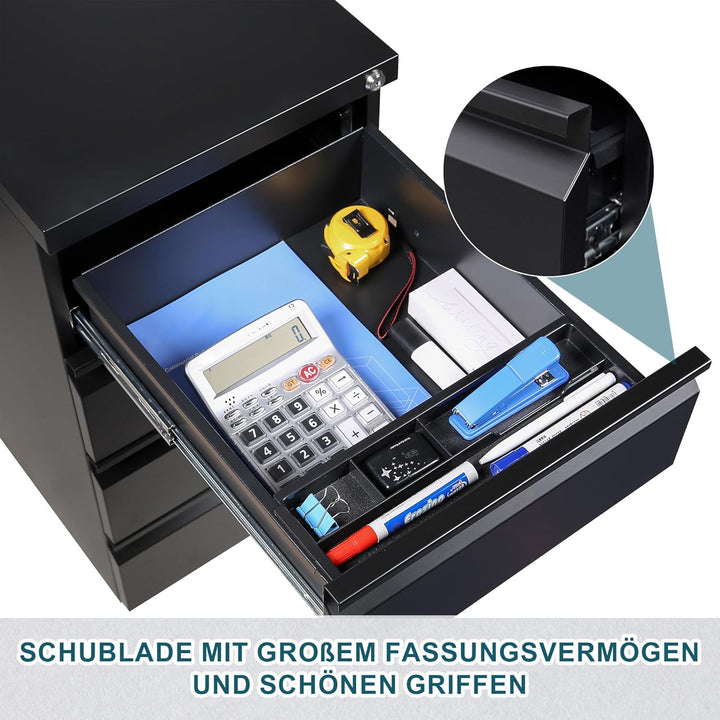 Rollcontainer, Aktenschrank Abschliessbar mit 4 Schlüsseln, Büroschrank aus Metall, Aktenschrank unt