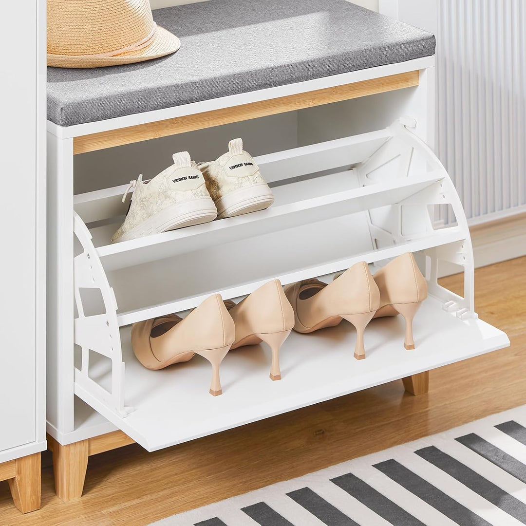 SoBuy Schuhbank mit Sitzfläche Schuhregal platzsparend Mit Klappe für versteckten Stauraum Bequemes
