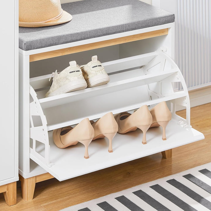 SoBuy Schuhbank mit Sitzfläche Schuhregal platzsparend Mit Klappe für versteckten Stauraum Bequemes