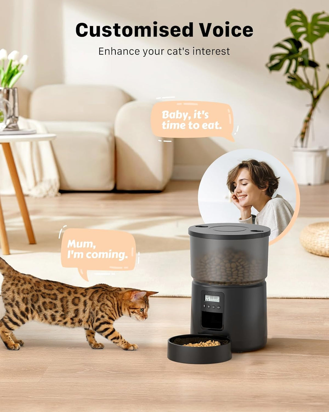 BEMOONY 5L Futterautomat Katze, Katzenfutter Automat mit Programmierbarem Timer, 1-6 Mahlzeiten pro