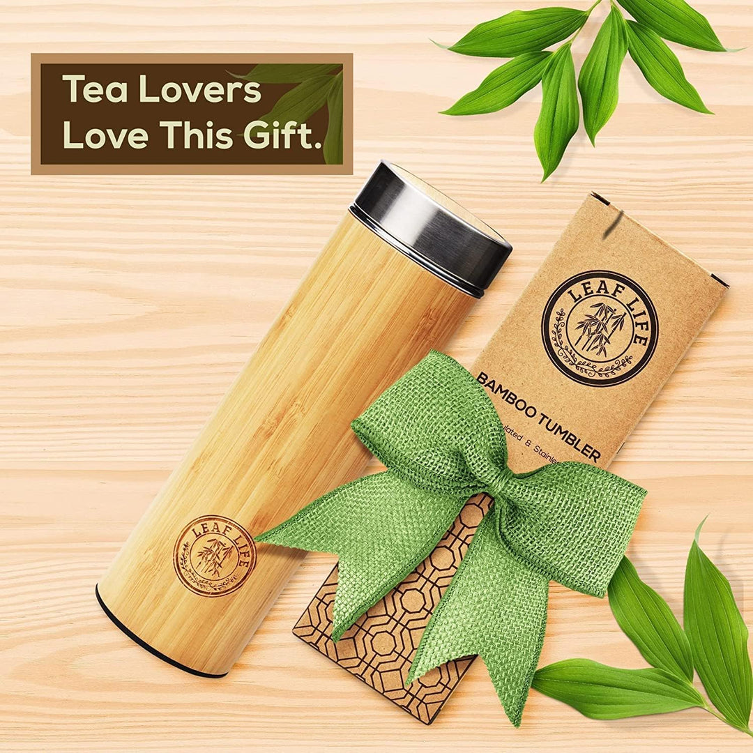 LeafLife Teeflasche mit Sieb to Go - 500ml Tea infuser aus Bambus - Teeflasche to go für Teeblätter