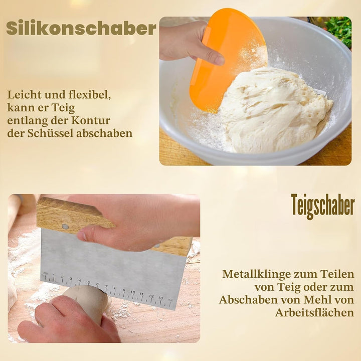 Brotgärkorb-Set, runder und ovaler Sauerteig-Gärkorb, 100 % natürliches Rattan, Brotlame, Teigbesen,