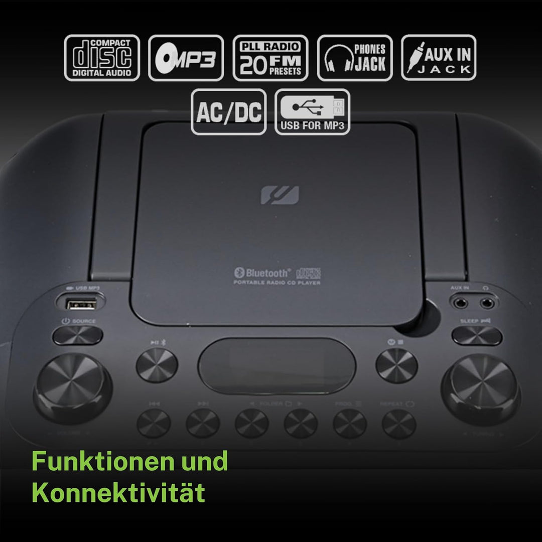 Muse M-35 BT CD-Player Bluetooth, UKW Radio, MP3-Spieler, USB, Netz und Batteriebetrieb, schwarz