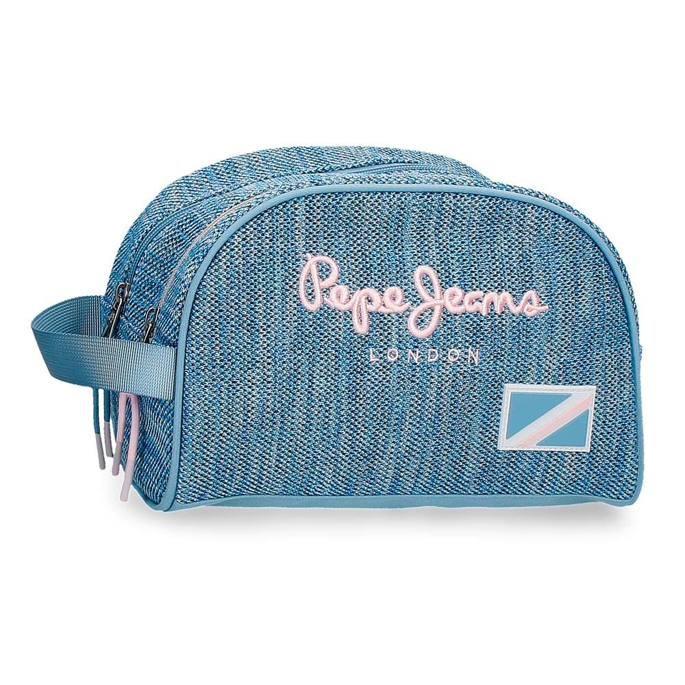 Pepe Jeans Lena Kulturbeutel Zwei Fächer Anpassbar Blau 26x16x12 cm Polyester Doppelter Koffer, Dopp