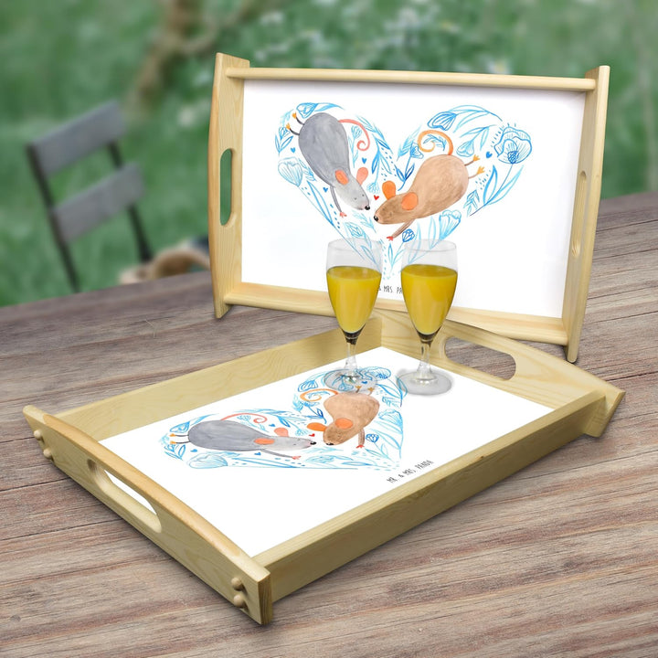 Mr. & Mrs. Panda Tablett Mäuse Herz - Geschenk, zu zweit, Liebespaar, Lieblingsmensch, Serviertablet