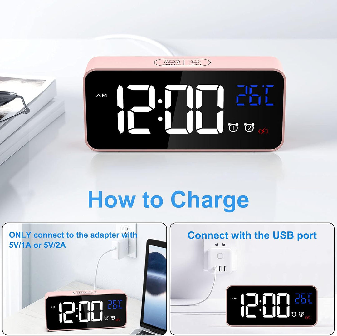 CHEREEKI Digitaler Wecker, LED Digitaluhr mit Temperaturanzeige Tragbarer Spiegelalarm Tischuhr mit