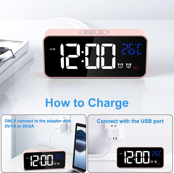 CHEREEKI Digitaler Wecker, LED Digitaluhr mit Temperaturanzeige Tragbarer Spiegelalarm Tischuhr mit