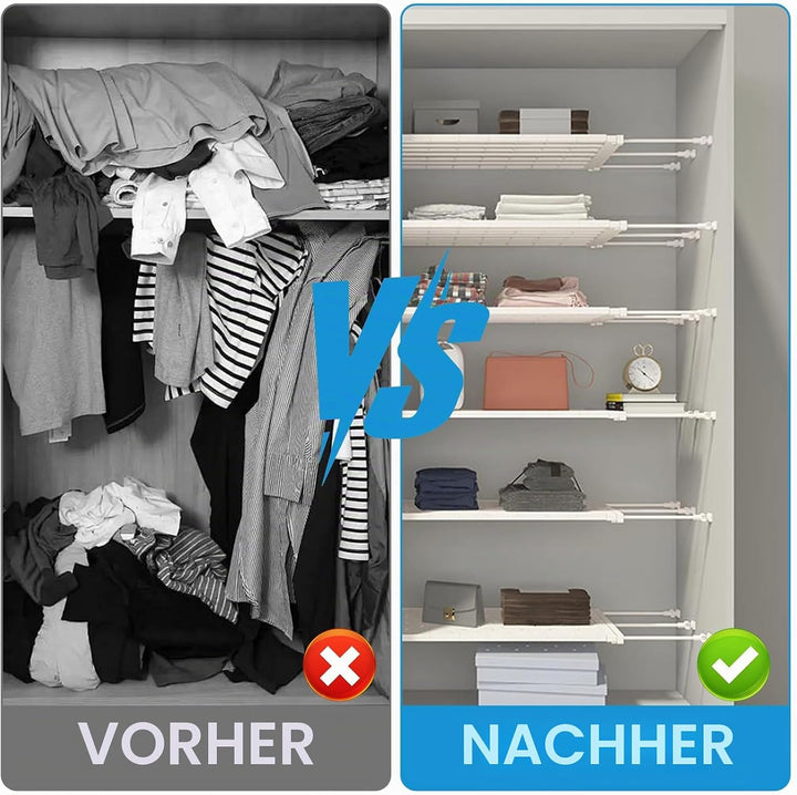 Stapelbarer Schrank Organizer - Verstellbares Regalsystem ohne Bohren - Weisses Metallgestell für Kl