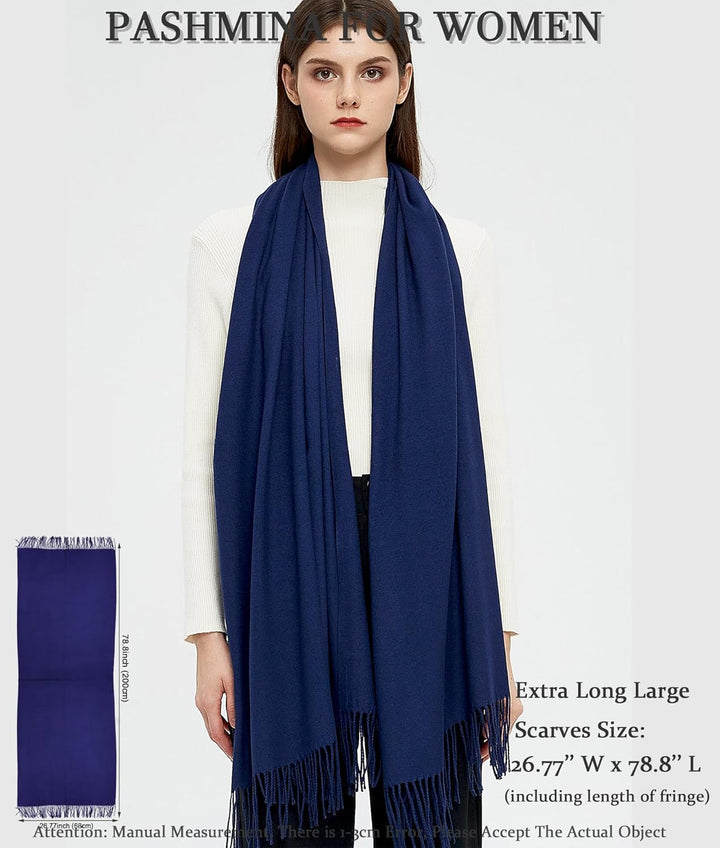 Pashmina Schals und Wraps Schals für Damen Hochzeit Party Winter Warme Lange Solid Color Marine, Mar
