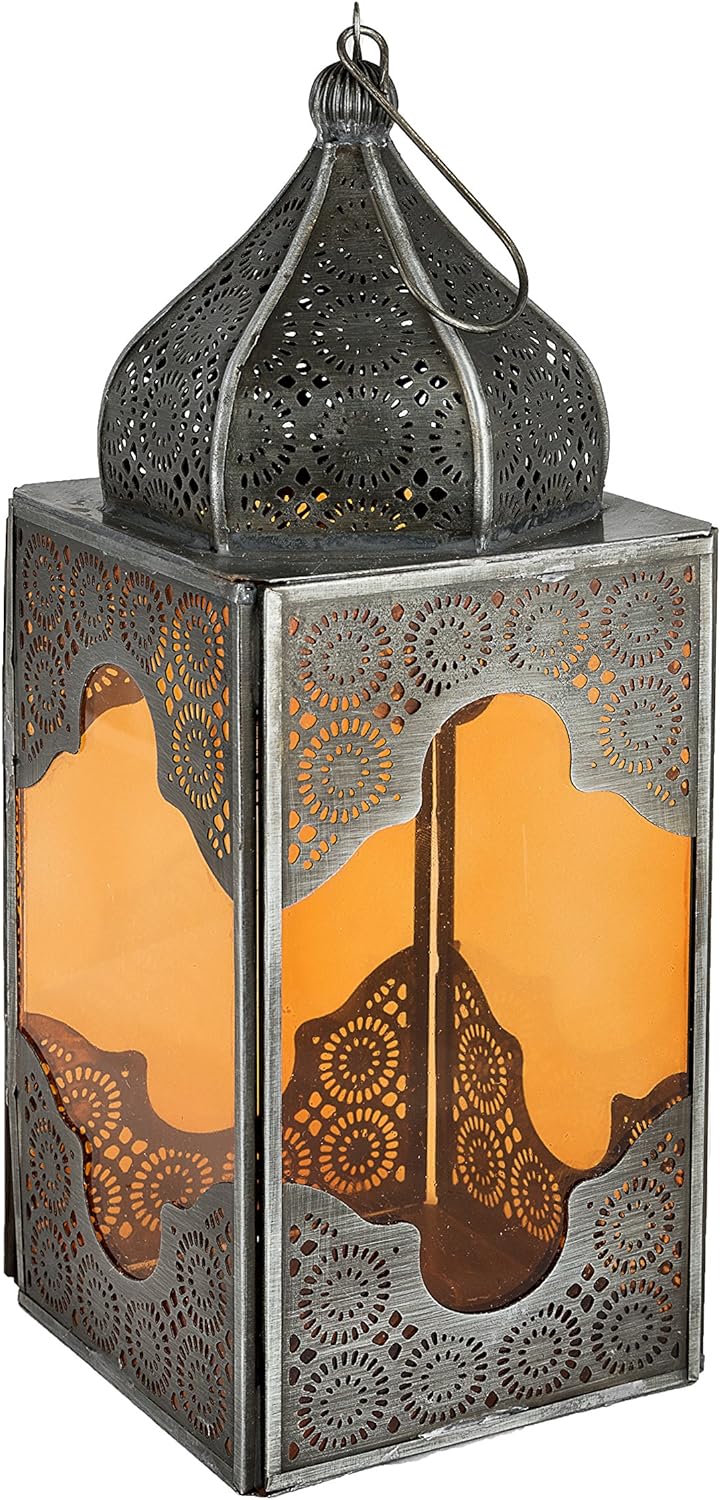 Orientalische Laterne aus Metall & Glas Sarala klein orange 28cm | orientalisches Windlicht | Marokk