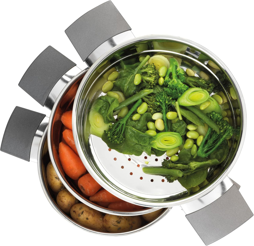 Russell Hobbs RH01170EU Excellence 3-teilig stapelbar Dampfgarer - 18cm-Dampfgarer-Set, Glasdeckel,