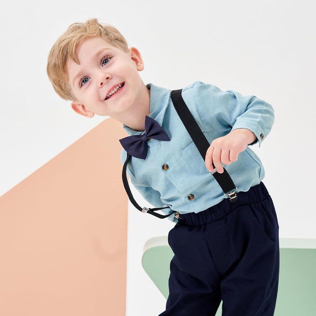 Volunboy Baby Jungen Anzug Set Bekleidung Hemd mit Fliege + Hosenträger Hosen Strampler Anzug 2-3 Ja