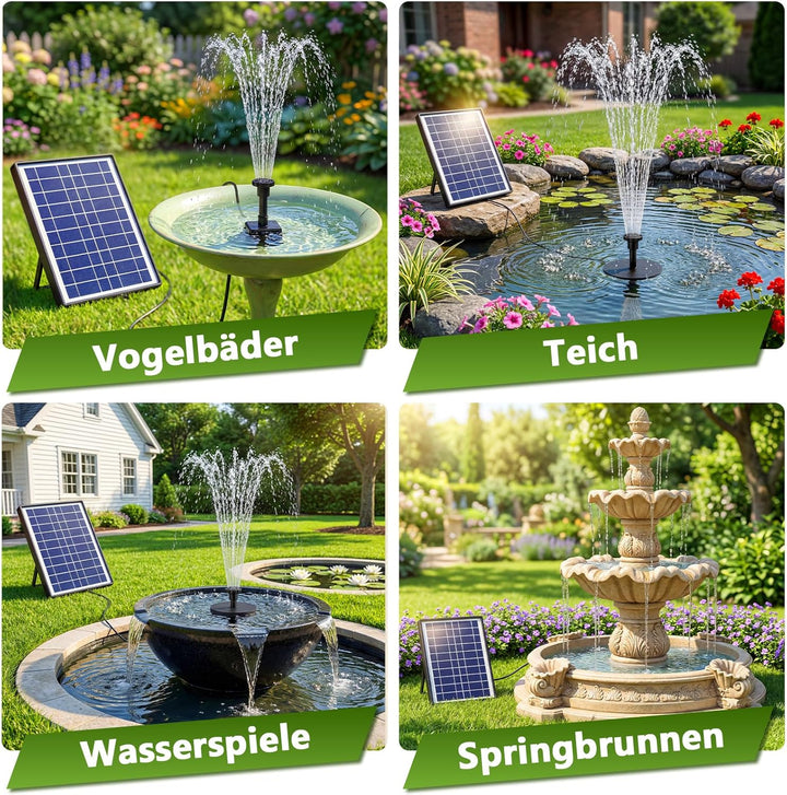 AISITIN Solar Springbrunnenpumpe 6,5 W Panel Backup Solar Wasserpumpe Schwimmender Brunnen 6 Düsen f
