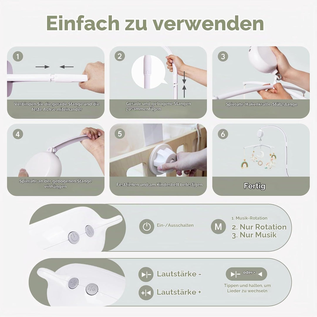 Mobile Baby,Baby Spieluhr mit 35 Musik,Einstellbare Lautstärke,Einfach anzubringen,Stoppt nach 30 Mi