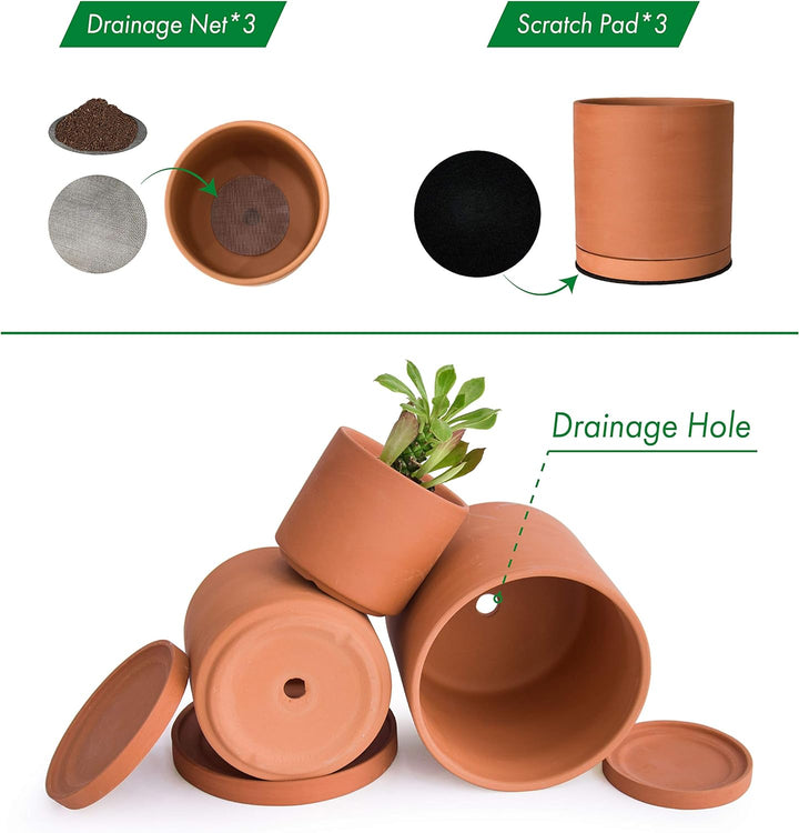Terrakotta-Töpfe für Pflanzen, 10,7 cm, 13,9 cm, 16,5 cm, Sukkulenten-Übertopf mit Drainage und Unte