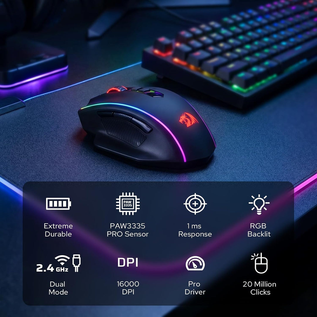Redragon M686 Vampire Elite Kabellose Gaming Maus, 16000 DPI Kabelgebunde/Kabellose Maus mit Profess