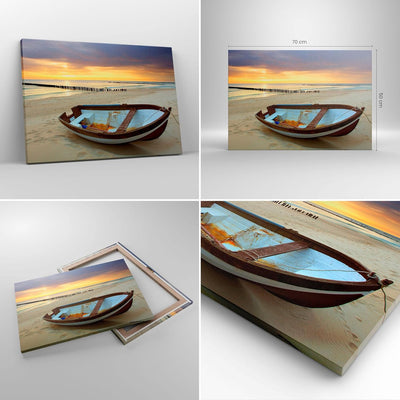 Bilder auf Leinwand Strand Boot Ostsee Sommer Leinwandbild 70x50cm Wandbilder Dekoration Wohnzimmer