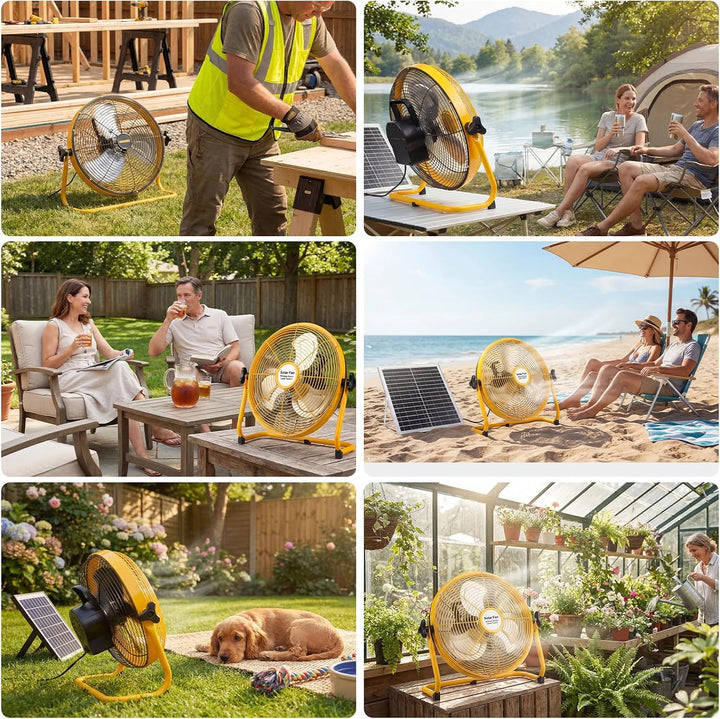 Solar Ventilator Outdoor Windmaschine 12 Zoll Ø, Ventilator mit Solarpanel Leise aus Metall, Leiser