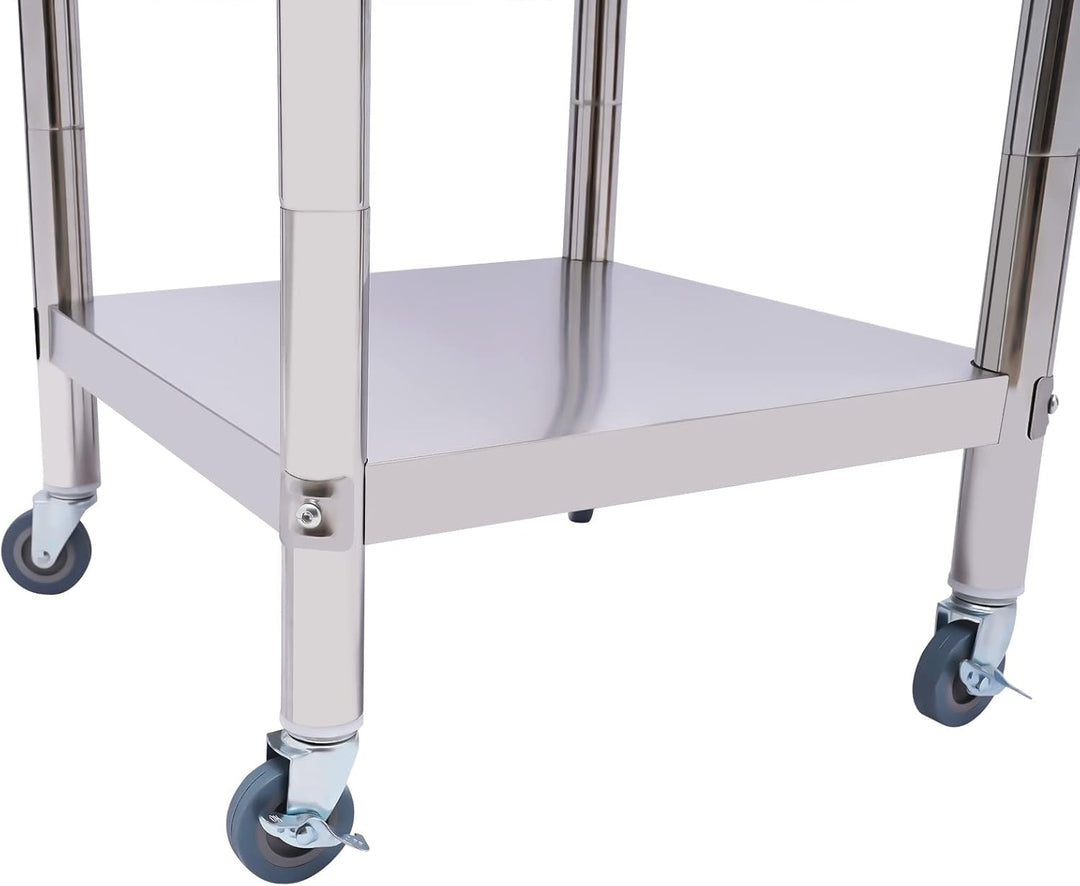 C-Juzarl Edelstahl Arbeitstisch 60 * 60 * 85cm Silbertisch mit Rollen, Küchentisch mit Ablage für di