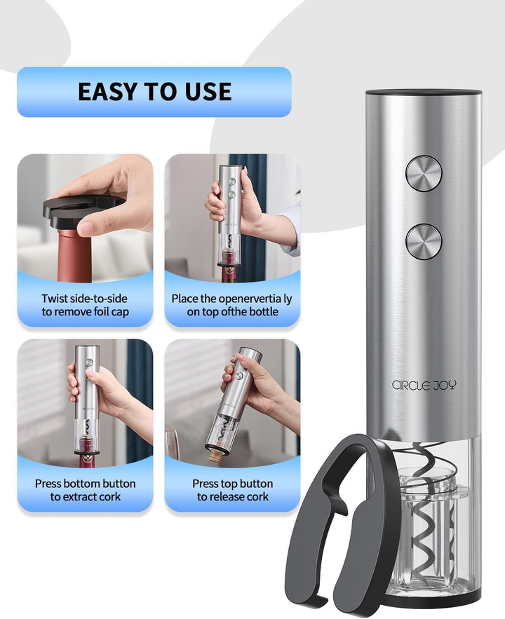 CIRCLE JOY Elektrischer Weinkorkenzieher mit Ladestation, 6-in-1 wiederaufladbares Weinöffner-Set, K