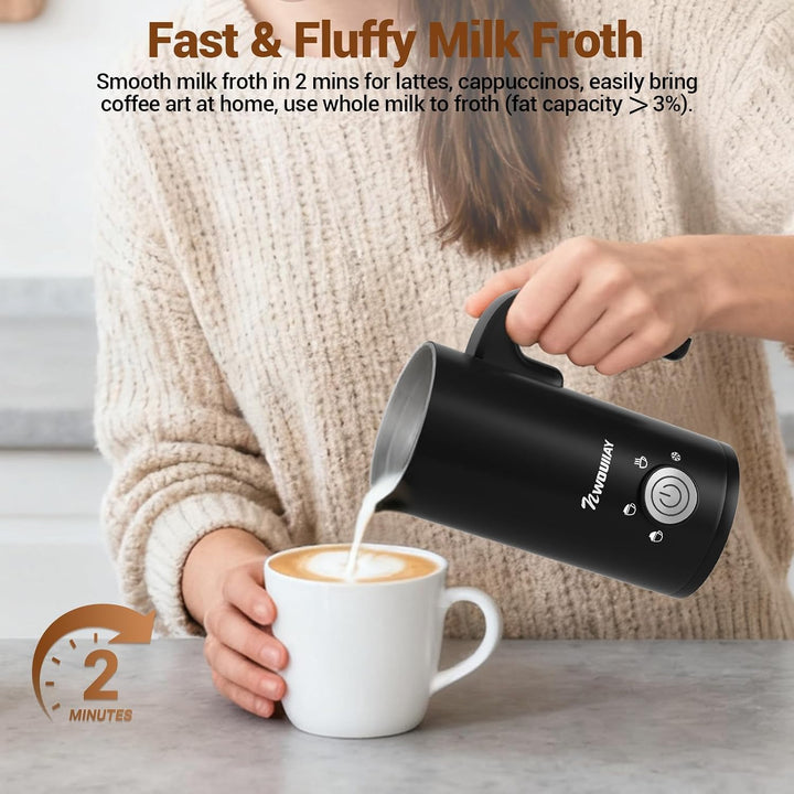 NWOUIIAY 4-in-1 Elektrischer Milchaufschäumer 600W Automatischer Milchschäumer mit 300 ml Fassungsve