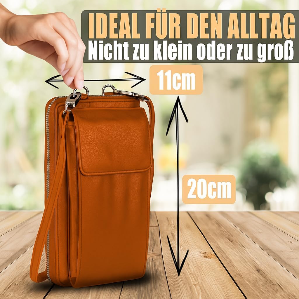 FLEXIBILITE® Handytasche zum Umhängen Braun aus echtem Leder I EXTRA leicht 220 g mit RFID I Handy P
