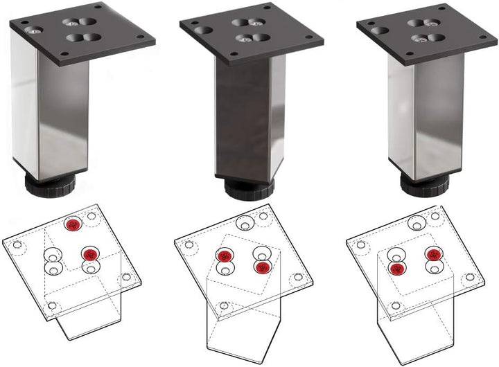 Sossai Exklusiv Möbelfüsse E4MF, höhenverstellbares 4er Set, Höhe: 100 mm, Chrom, aus Aluminium 45 x