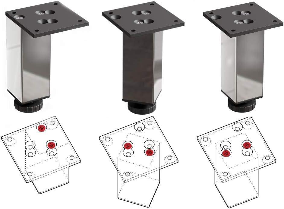 Sossai Exklusiv Möbelfüsse E4MF, höhenverstellbares 4er Set, Höhe: 80 mm, Chrom, aus Aluminium 45 x