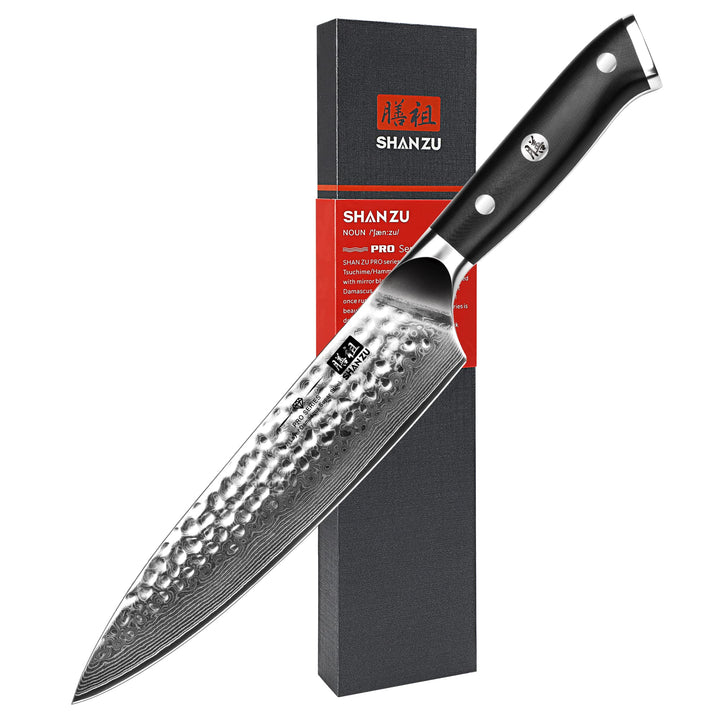 SHAN ZU Damastmesser Kochmesser 67 Schichten Damaststahl Küchenmesser mit G10 Griff 20CM - PRO Serie