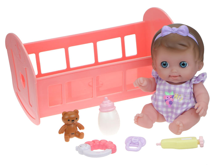 JC TOYS - Lil' Cutesies Puppe, 24 cm, weiches Vinyl, gekleidet mit einem blauen melierten Overall, i