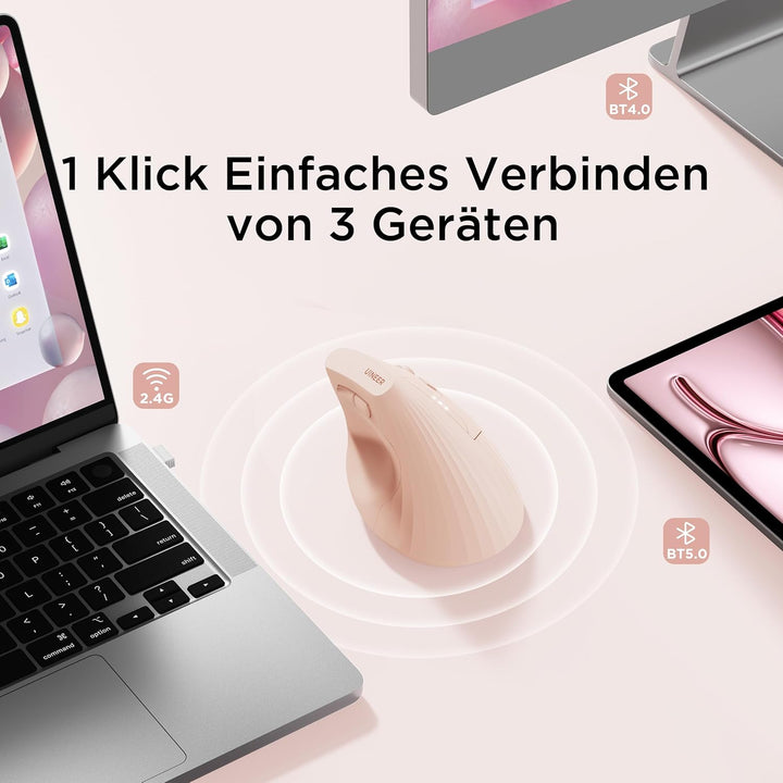 Uineer Kabellose vertikale Maus, Multi-Device Tri-Mode Maus, sichtbare Leistungsstufe (2.4G+BT4.0/BT