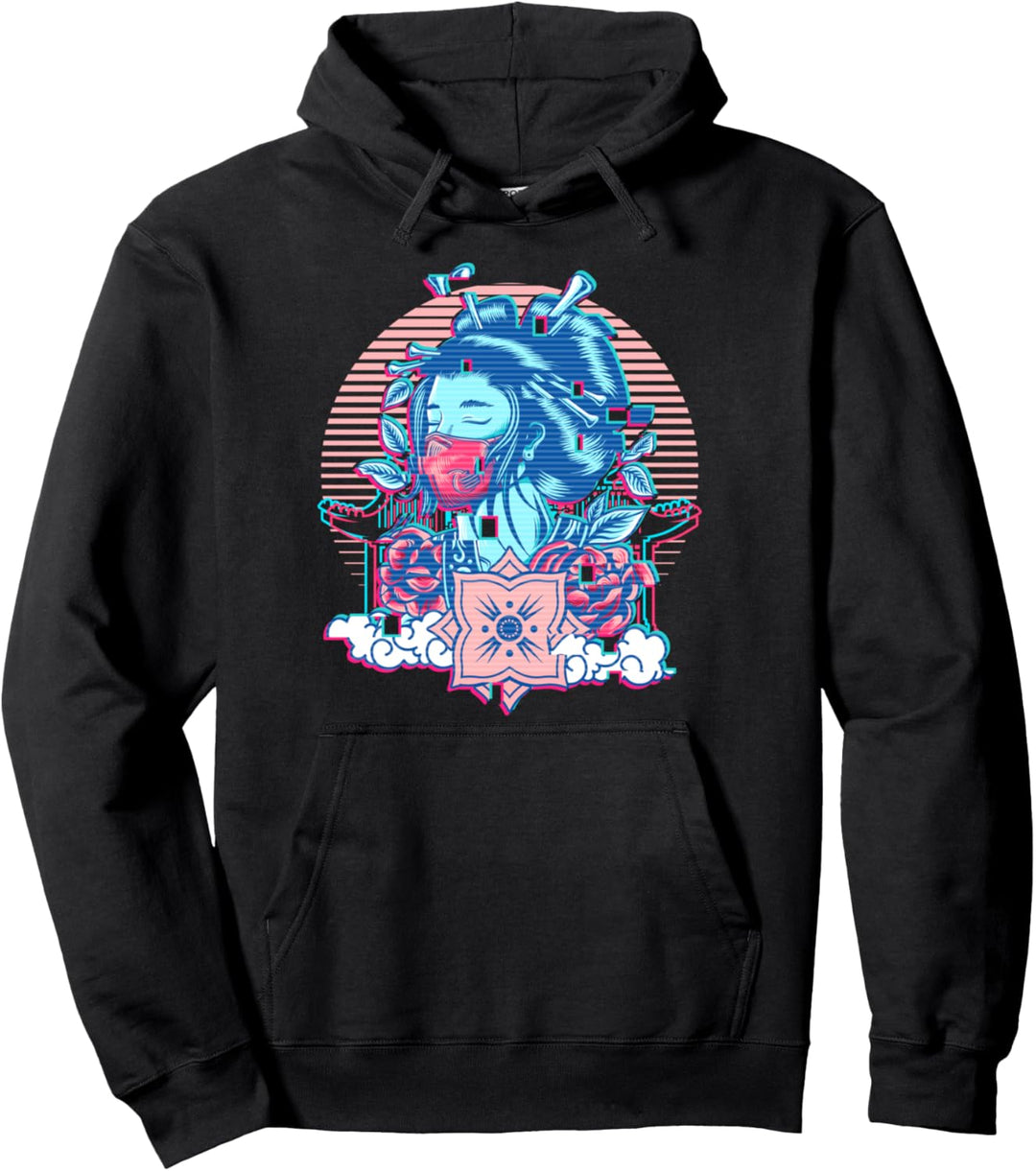 Geisha Japanese Vaporwave Aesthetic Glitch Pullover Hoodie
