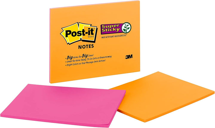 Post-it Super Haftnotizen, 20,3 x 15,2 cm, 2 Blöcke, 2 x Haftkraft, Rio de Janeiro Kollektion, leuch