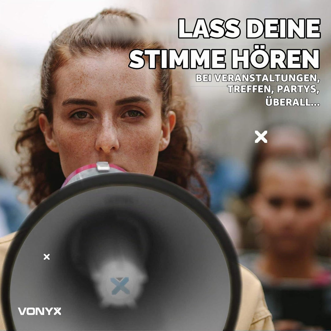 VONYX MEG040 Megafon mit Sirene und Aufnahmefunktion, 40 Watt lautes Megaphone, Party-Megafon, Sprac