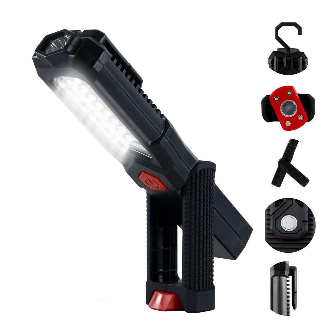 REV LED Arbeitsleuchte TORCH – Kompakte Akku Handlampe mit 360° Magnetfuss & Aufhängehaken, ideal fü