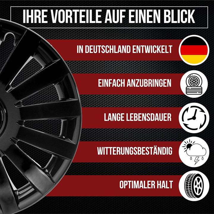 Albrecht 16 Zoll Radkappen schwarz für Stahlfelgen - Wind Radzierblenden aus hochwertigem Kunststoff