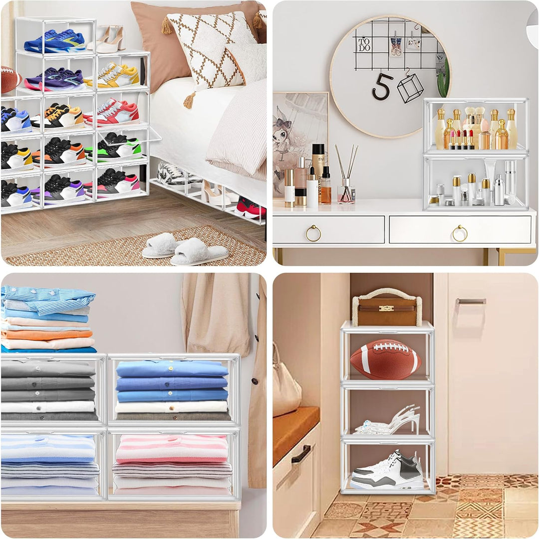 12 Stück Kunststoff Schuh Aufbewahrung Box Fit EU 46, stapelbare Schuh Display Case mit Magnet Acryl