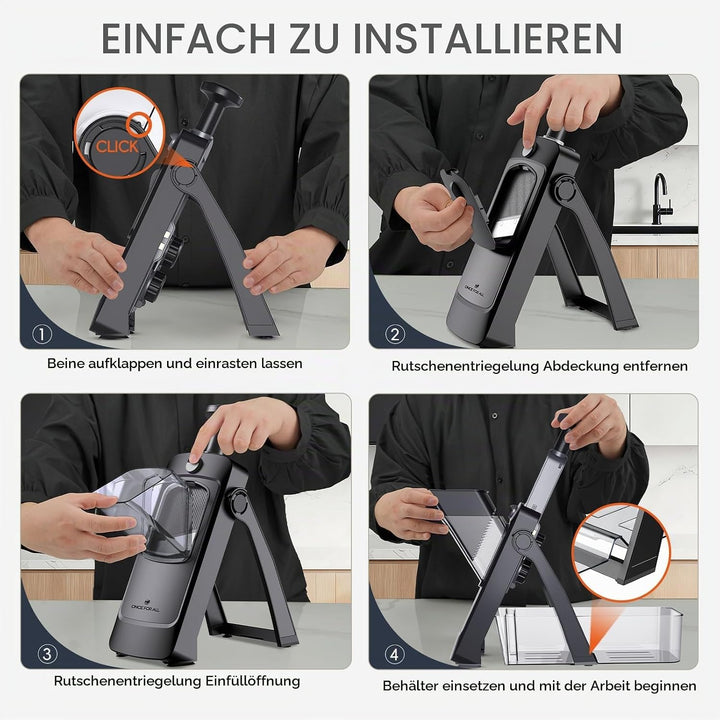 ONCE FOR ALL Gemüseschneider mit Auffangbecken, Gemüsehobel ideal als Pommesschneider &amp; Kartoffelsch