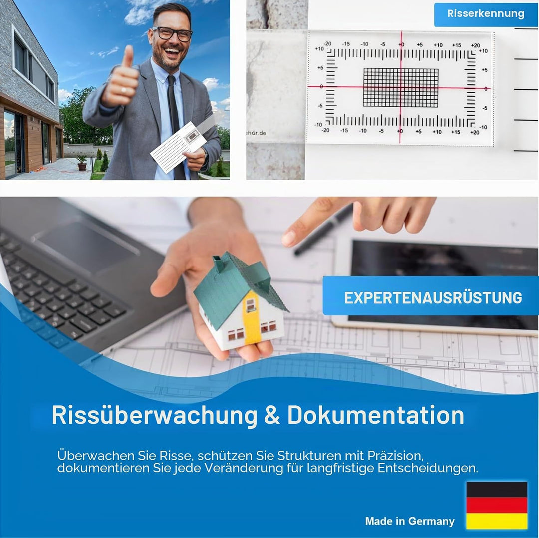 Sachverständigen-Zubehör® Rissmonitor als [Profi Messgerät] 2er Set | transparente Messlehre | Spalt