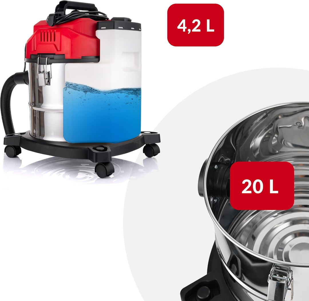 LEHMANN Waschsauger mit 20L-Behälter - 1600W - Polsterreiniger Gerät mit HEPA-Filter - 4,3L Reinigun