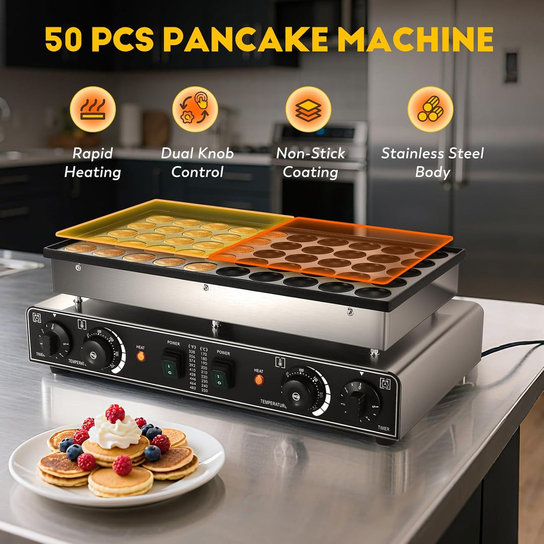 CGOLDENWALL 50 Loch Pfannkuchenmaschine Kommerzielle, Elektrischer Mini-Pfannkuchenbäcker mit Antiha