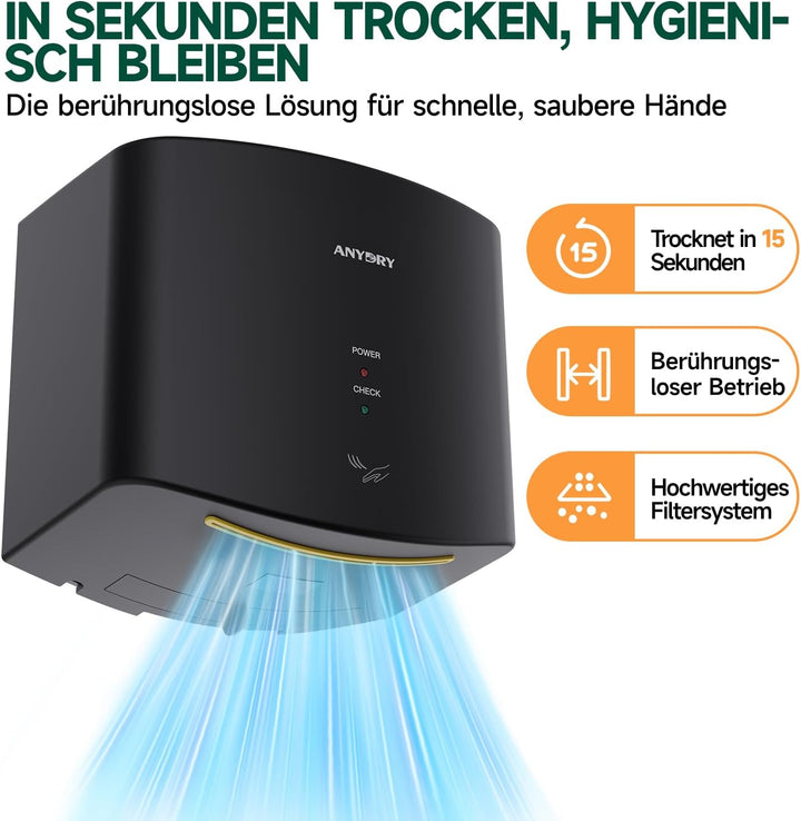 anydry 2630S Kompakter Händetrockner,Automatischer Elektrischer Händetrockner für Wandmontage,Für Ge