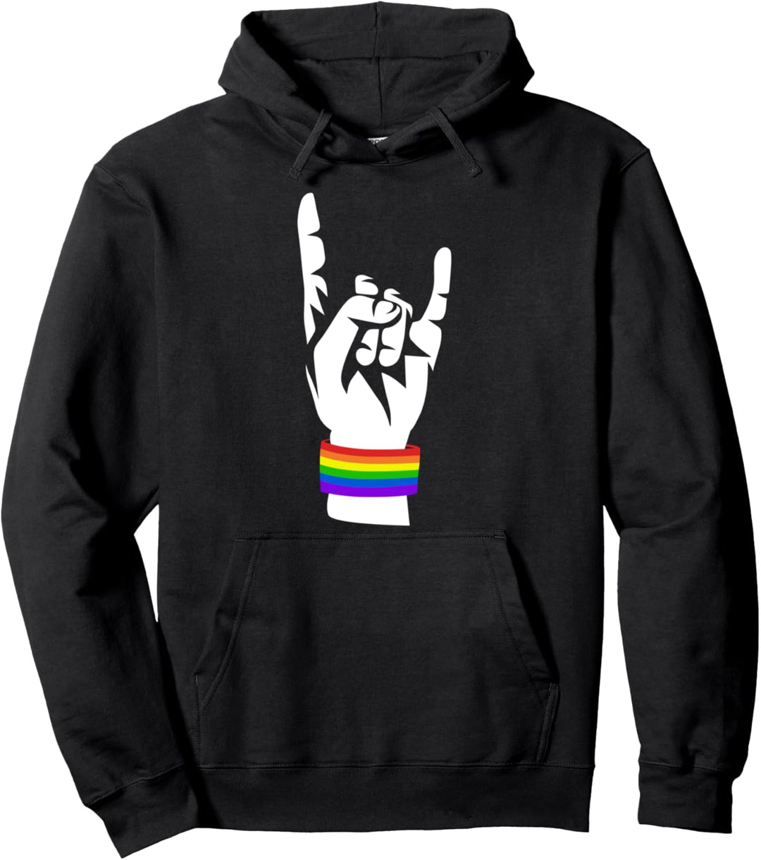 Rock Hand Fingers Rainbow LGBTQ Gay Pride Lesben LGBT Pullover Hoodie