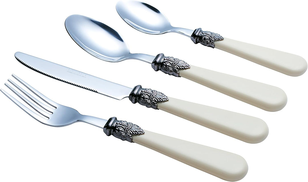 EXZACT Besteck 16 Stück Creme, Edelstahl mit detaillierten Griff, traditionelle, elegante, Vintage S