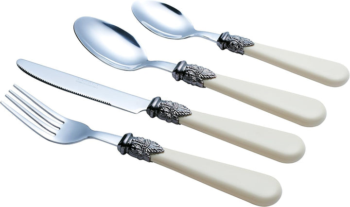 EXZACT Besteck 16 Stück Creme, Edelstahl mit detaillierten Griff, traditionelle, elegante, Vintage S