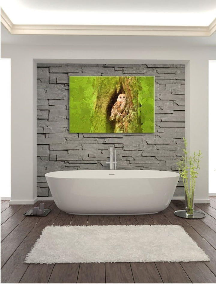 Pixxprint Schleiereule Baumhöhle als Leinwandbild/Grösse: 100x70 / Wandbild/Kunstdruck/fertig bespan