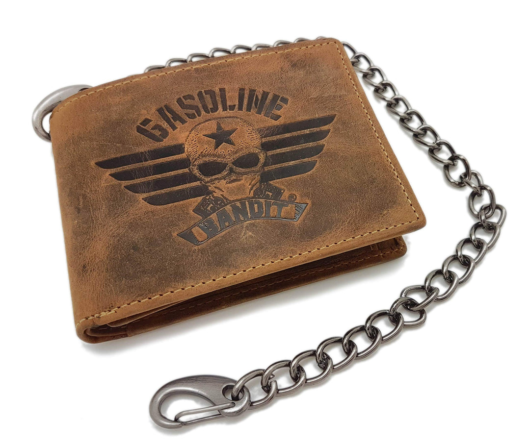 Vintage Biker Wallet Geldbörse klein original GASOLINE BANDIT aus Echtleder mit Kette