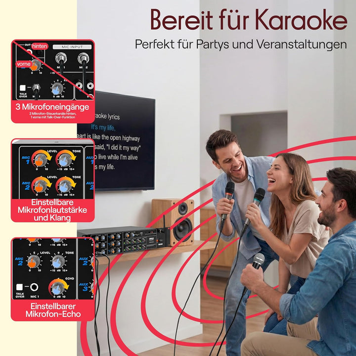 Pyle Mischverstärker, 8-Kanal Bluetooth HiFi Verstärker/Endstufe 4000W mit Mikrofon mit Talkover, RC